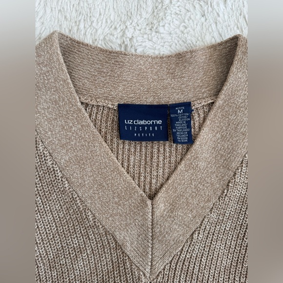 Liz Claiborne Petite Ribbed V Neck Sweater in Tan - Picture 3 of 5